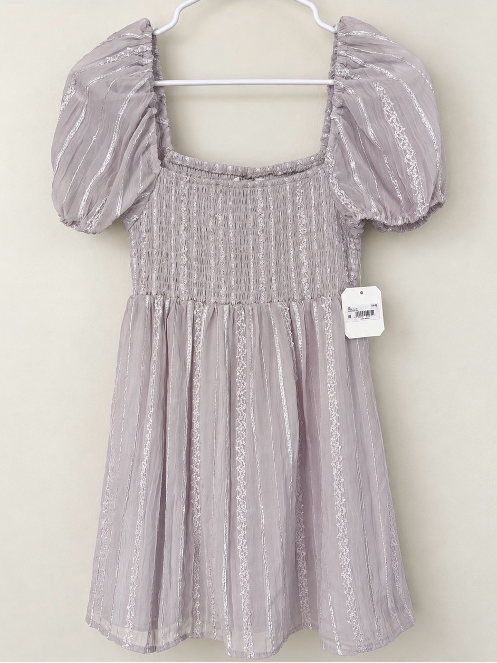 Altar’d State Puff-Sleeve Smocked Dress in Dusty Lavender